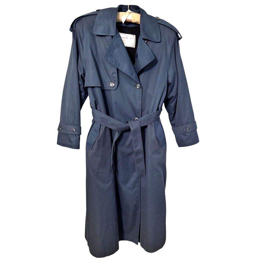 TOWNE by London Fog Vintage Teal Trench Coat Women’s 8 Petite Full Length Belted